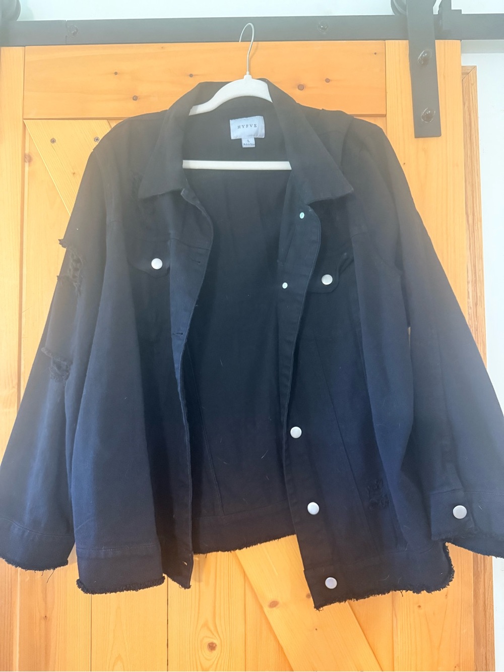 100% Cotton Distressed Black Denim Jacket - Women's